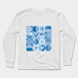 repeating geometry pattern, squares and circles, ornaments, blue color tones Long Sleeve T-Shirt